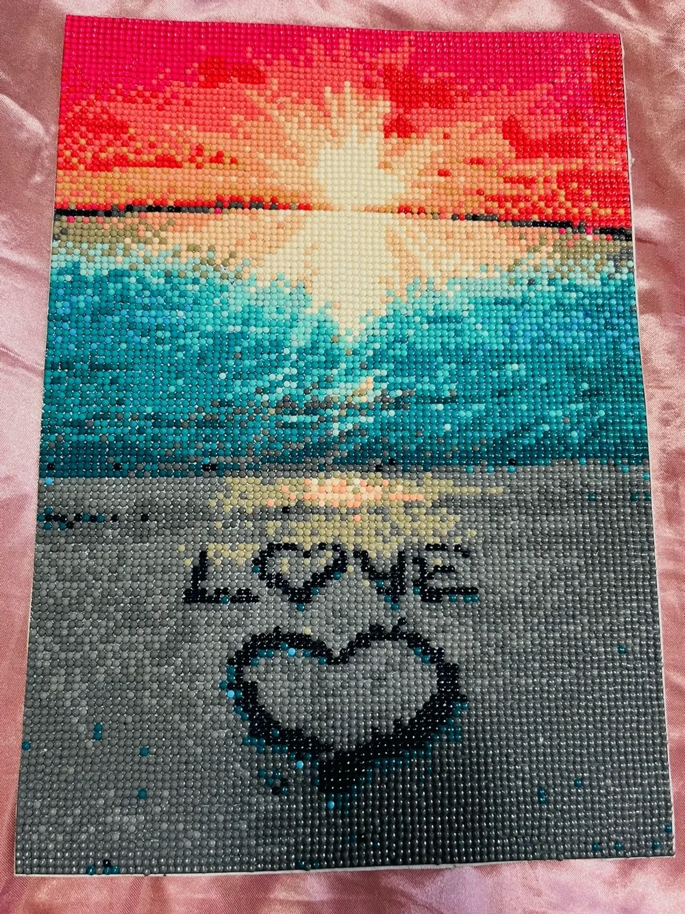 Sunset Beach Wall Decor in Coral, Teal, and Gray